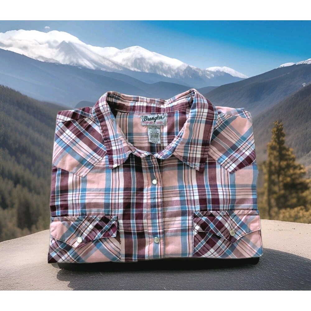 Wrangler Wrancher Women's 2X Long Sleeve Pearl Snap Western Shirt Pink Red Blue